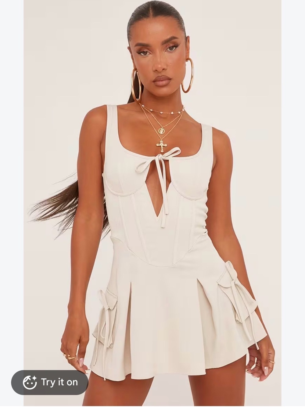 2 for $30 sale: NWT Ego beige tan corset top cargo mini dress  - 6